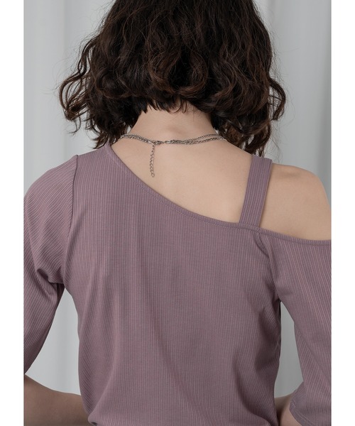 Adoon plain(アドーンプレーン)の「ワンショルリブトップス(Tシャツ/カットソー・レディース・ホワイト/ライトパープル/ブラック/サックスブルー・FREE)」の16枚目の写真