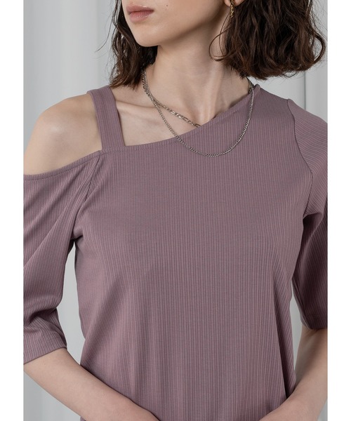 Adoon plain(アドーンプレーン)の「ワンショルリブトップス(Tシャツ/カットソー・レディース・ホワイト/ライトパープル/ブラック/サックスブルー・FREE)」の14枚目の写真