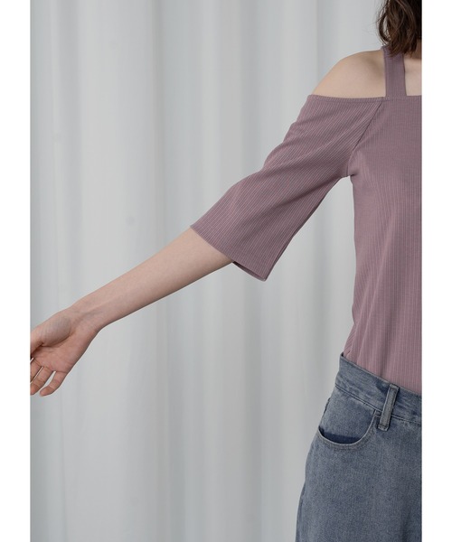 Adoon plain(アドーンプレーン)の「ワンショルリブトップス(Tシャツ/カットソー・レディース・ホワイト/ライトパープル/ブラック/サックスブルー・FREE)」の15枚目の写真