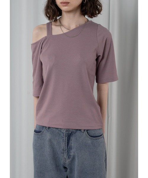 Adoon plain(アドーンプレーン)の「ワンショルリブトップス(Tシャツ/カットソー・レディース・ホワイト/ライトパープル/ブラック/サックスブルー・FREE)」の17枚目の写真