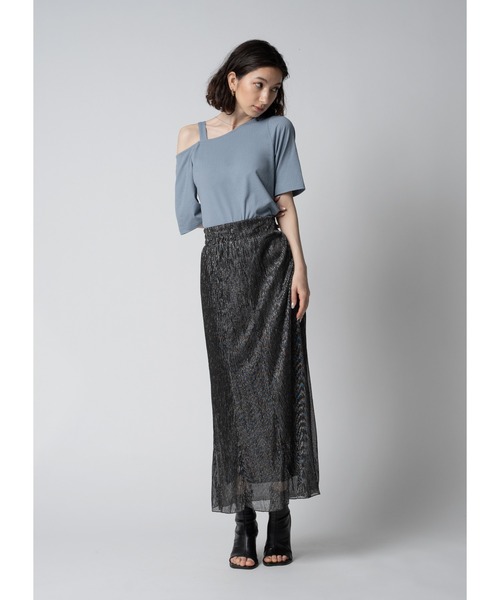 Adoon plain(アドーンプレーン)の「ワンショルリブトップス(Tシャツ/カットソー・レディース・ホワイト/ライトパープル/ブラック/サックスブルー・FREE)」の6枚目の写真