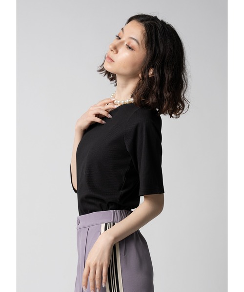 Adoon plain(アドーンプレーン)の「ワンショルリブトップス(Tシャツ/カットソー・レディース・ホワイト/ライトパープル/ブラック/サックスブルー・FREE)」の19枚目の写真