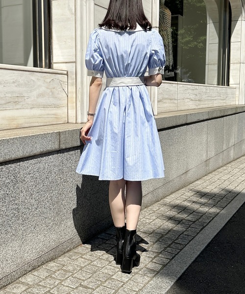 one way（ワンウェイ）の「バイカラーBigカラー半袖ワンピース