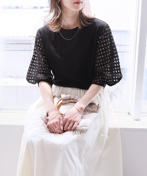 reca（レカ）の「メッシュスリーブカットソー（Tシャツ/カットソー・レディース・オフホワイト/ブラック・FREE）」の9枚目の写真