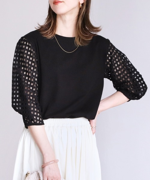 reca（レカ）の「メッシュスリーブカットソー（Tシャツ/カットソー・レディース・オフホワイト/ブラック・FREE）」の10枚目の写真
