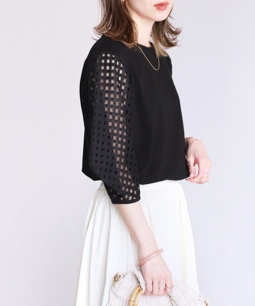 reca（レカ）の「メッシュスリーブカットソー（Tシャツ/カットソー・レディース・オフホワイト/ブラック・FREE）」の11枚目の写真