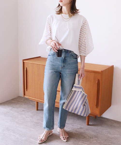 reca（レカ）の「メッシュスリーブカットソー（Tシャツ/カットソー・レディース・オフホワイト/ブラック・FREE）」の7枚目の写真