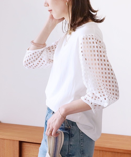 reca（レカ）の「メッシュスリーブカットソー（Tシャツ/カットソー・レディース・オフホワイト/ブラック・FREE）」の4枚目の写真