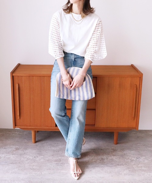 reca（レカ）の「メッシュスリーブカットソー（Tシャツ/カットソー・レディース・オフホワイト/ブラック・FREE）」の8枚目の写真