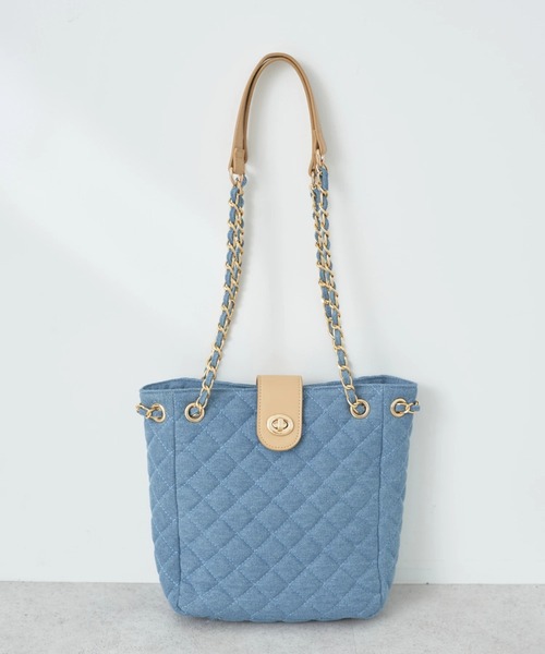 earth music&ecology(アースミュージックアンドエコロジー)の「デニムキルティングチェーンバッグ(エコバッグ/サブバッグ・レディース・ライトブルー/ダークブルー・FREE)」の2枚目の写真