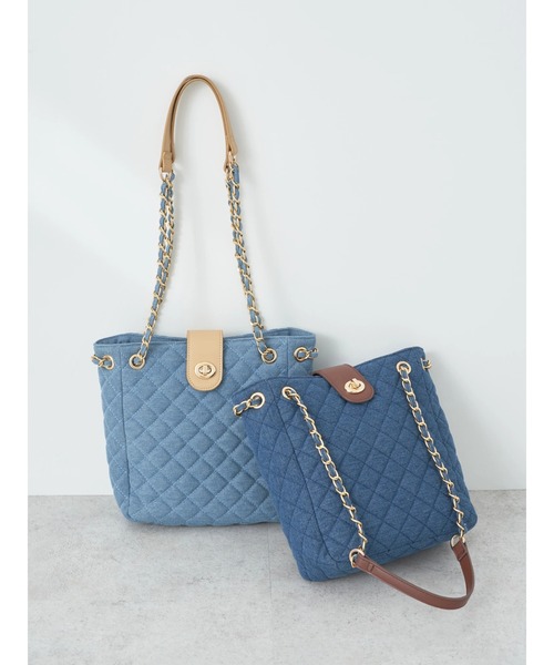 earth music&ecology(アースミュージックアンドエコロジー)の「デニムキルティングチェーンバッグ(エコバッグ/サブバッグ・レディース・ライトブルー/ダークブルー・FREE)」の5枚目の写真