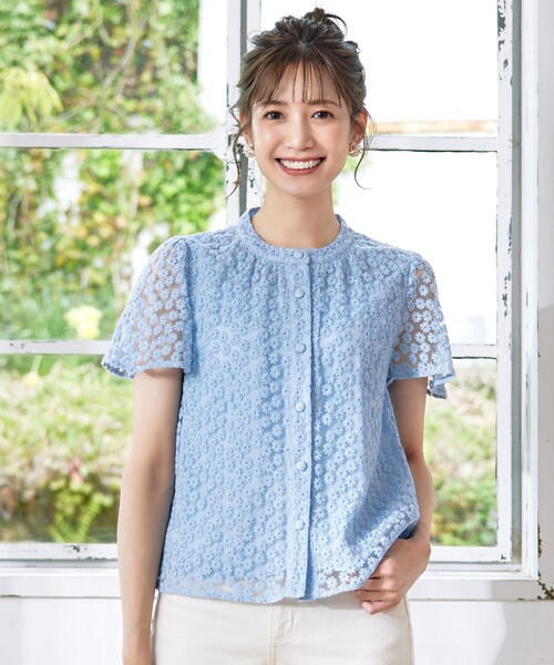 【洗える】チュールレースブラウス（シャツ/ブラウス）｜Tiaclasse（ティアクラッセ）