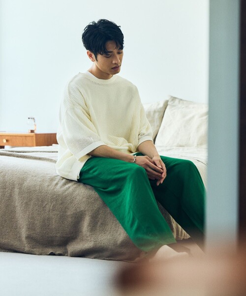 HINSON（ヒンソン）の「HINSON/ヒンソン メッシュ クルーネック リラックスフィット半袖ニット/ユニセックス（Tシャツ/カットソー・メンズ・オリーブ/ブラック/オフホワイト・LARGE/MEDIUM）」の7枚目の写真