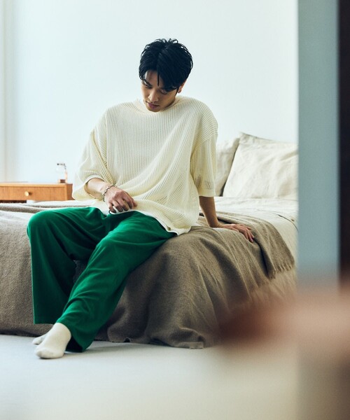 HINSON（ヒンソン）の「HINSON/ヒンソン メッシュ クルーネック リラックスフィット半袖ニット/ユニセックス（Tシャツ/カットソー・メンズ・オリーブ/ブラック/オフホワイト・LARGE/MEDIUM）」の4枚目の写真