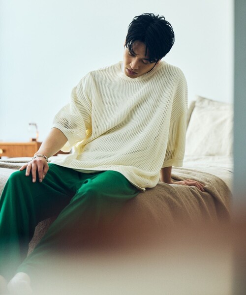 HINSON（ヒンソン）の「HINSON/ヒンソン メッシュ クルーネック リラックスフィット半袖ニット/ユニセックス（Tシャツ/カットソー・メンズ・オリーブ/ブラック/オフホワイト・LARGE/MEDIUM）」の8枚目の写真