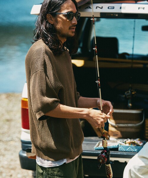 HINSON（ヒンソン）の「HINSON/ヒンソン メッシュ クルーネック リラックスフィット半袖ニット/ユニセックス（Tシャツ/カットソー・メンズ・オリーブ/ブラック/オフホワイト・LARGE/MEDIUM）」の18枚目の写真