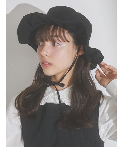 merry jenny(メリージェニー)の「frillキャンバスHAT(ハット・レディース・ブラック/オフホワイト・FREE)」の1枚目の写真