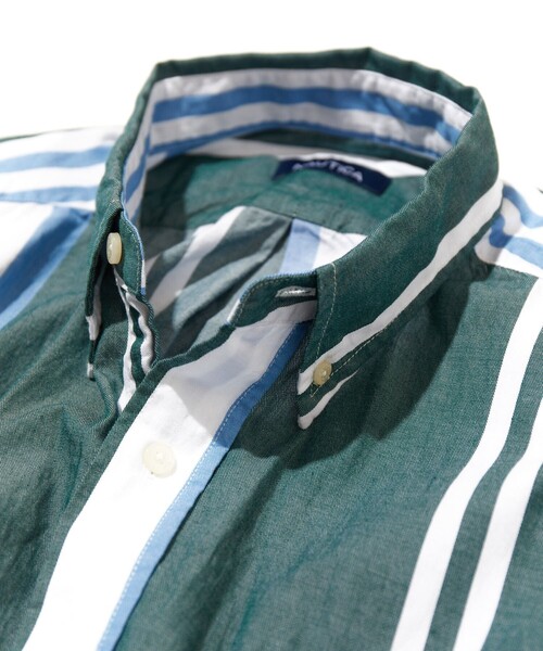 NAUTICA（ノーティカ）の「NAUTICA/ノーティカ Multi Stripe BD S/S Shirt/マルチストライプ ボタンダウン 半袖シャツ（シャツ/ブラウス・メンズ・イエロー/グリーン・MEDIUM/LARGE）」の8枚目の写真