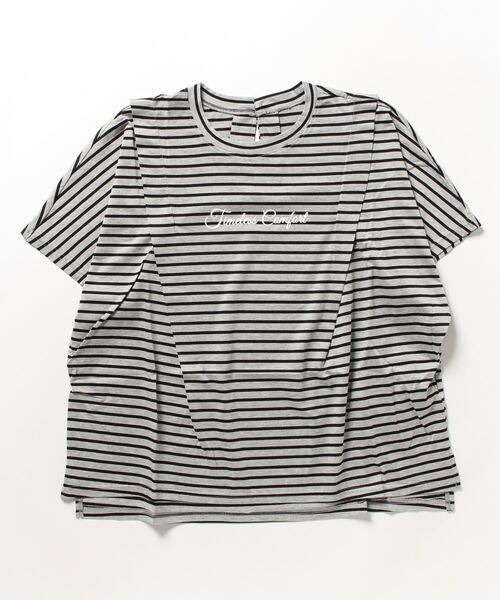 BDONNA（ビドンナ）の「サイロコンパクト ハイゲージ天竺ボーダー　カットソー（Tシャツ/カットソー・レディース・グレー系その他/ホワイト×ネイビー・MEDIUM）」の2枚目の写真