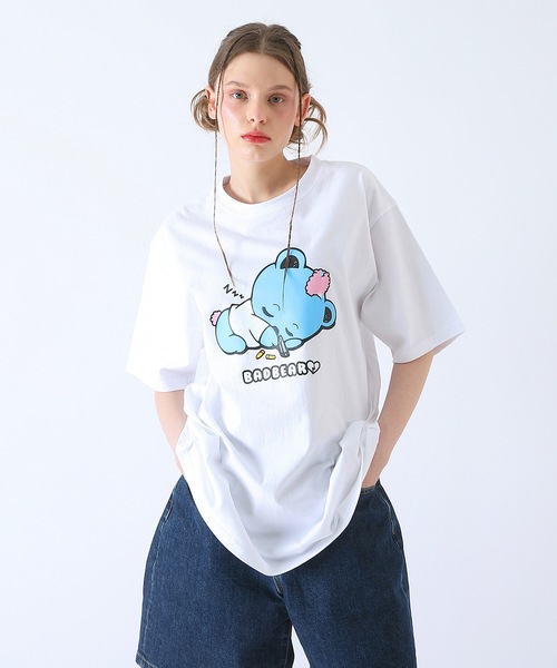 BadBlue（バッドブルー）の「【BadBlue 】Baby BadBear Oversized Tee White（Tシャツ/カットソー・レディース・ホワイト×ブルー・FREE）」の6枚目の写真