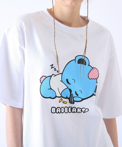 BadBlue（バッドブルー）の「【BadBlue 】Baby BadBear Oversized Tee White（Tシャツ/カットソー・レディース・ホワイト×ブルー・FREE）」の4枚目の写真