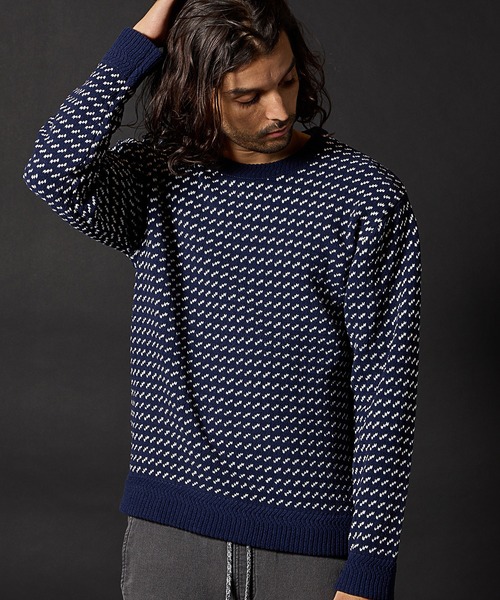 RATTLE TRAP（ラトルトラップ）の「モールニットバーズアイクルーネック（ニット/セーター・メンズ・ホワイト/ネイビー・LL/L/M）」の8枚目の写真