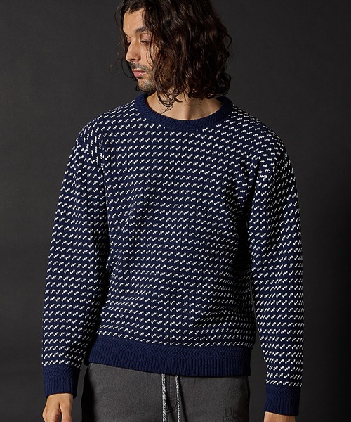 RATTLE TRAP（ラトルトラップ）の「モールニットバーズアイクルーネック（ニット/セーター・メンズ・ホワイト/ネイビー・LL/L/M）」の9枚目の写真