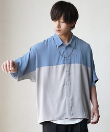 【MinoriTY】バイカラー切替ビッグドルマンシルエット半袖シャツ メンズ 秋服 夏服 ビッグシルエット ルーズシルエット