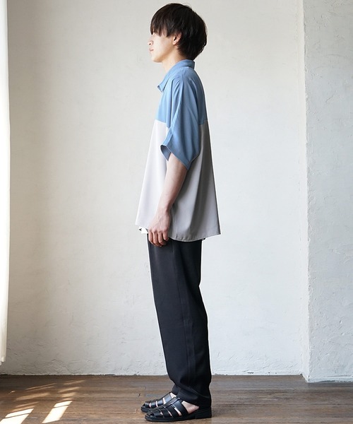 MinoriTY(マイノリティ)の「【MinoriTY】バイカラー切替ビッグドルマンシルエット半袖シャツ メンズ 秋服 夏服 ビッグシルエット ルーズシルエット(シャツ/ブラウス・メンズ・ブルー/ブラック・S/M/L)」の9枚目の写真
