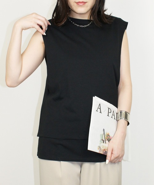 StyleSea(スタイルシー)の「【接触冷感+UVカット】レイヤードライクタンクトップ(タンクトップ・レディース・ブラック・FREE)」の1枚目の写真