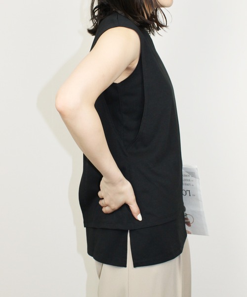 StyleSea(スタイルシー)の「【接触冷感+UVカット】レイヤードライクタンクトップ(タンクトップ・レディース・ブラック・FREE)」の2枚目の写真
