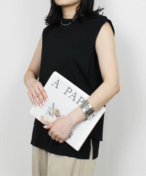 StyleSea(スタイルシー)の「【接触冷感+UVカット】レイヤードライクタンクトップ(タンクトップ・レディース・ブラック・FREE)」の4枚目の写真