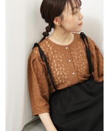 ehka sopo | ノーカラーレースブラウス(シャツ/ブラウス)