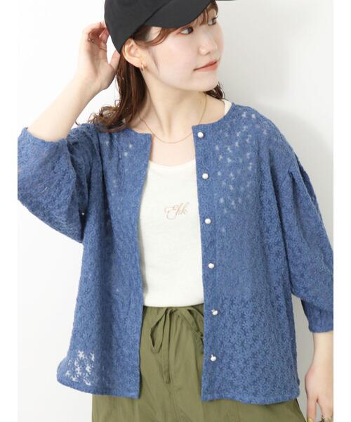 ehka sopo（エヘカソポ）の「ノーカラーレースブラウス（シャツ/ブラウス・レディース・キナリ/ブルー/キャメル/ブラック・F）」の4枚目の写真