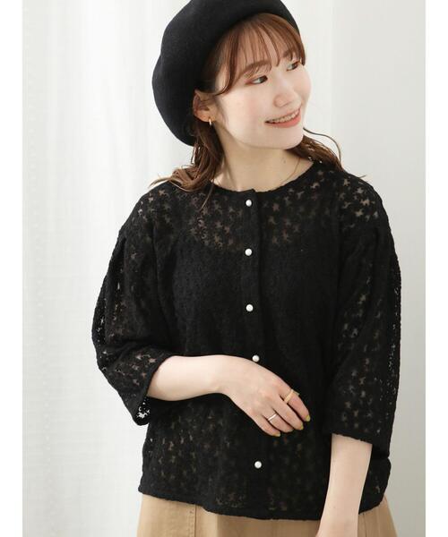 ehka sopo（エヘカソポ）の「ノーカラーレースブラウス（シャツ/ブラウス・レディース・キナリ/ブルー/キャメル/ブラック・F）」の3枚目の写真