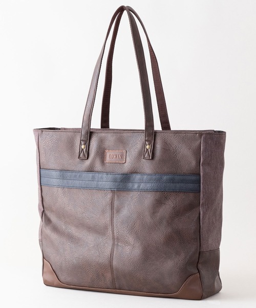 EDWIN（エドウィン）の「【EDWIN/エドウィン】別注PUトートバッグ　ビジネス　カジュアル　開口部ファスナー（トートバッグ・メンズ・ブラック/ブラウン/ネイビー・FREE）」の2枚目の写真