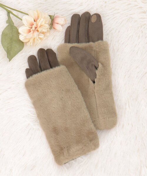 ikka(イッカ)の「3WAYエコファー&フェイクスエードグローブ(手袋・レディース・ブラック/ベージュ/モカ/グレー・FREE)」の3枚目の写真