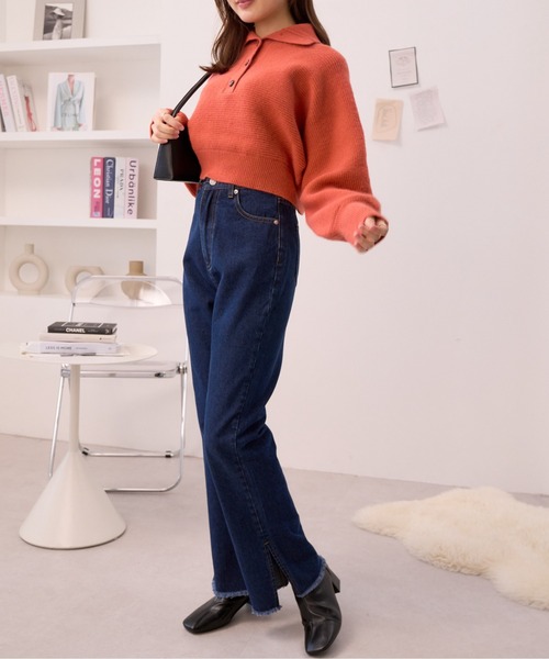 Ada.(エイダ)の「ハイネック セーラーカラー クロップド ニット(ニット/セーター・レディース・ベージュ/ブラック/テラコッタ・FREE)」の6枚目の写真