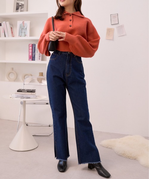 Ada.(エイダ)の「ハイネック セーラーカラー クロップド ニット(ニット/セーター・レディース・ベージュ/ブラック/テラコッタ・FREE)」の5枚目の写真