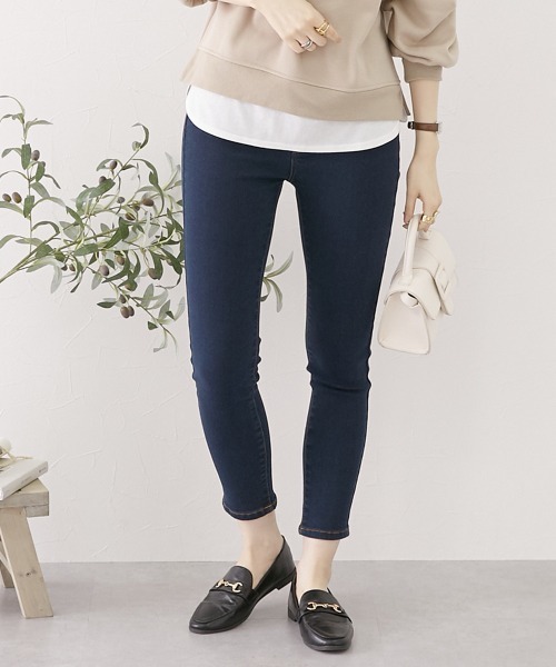 nissen(ニッセン)の「裏起毛スキニーデニムパンツ(股下75cm)(デニムパンツ・レディース・ネイビー系/ワンウォッシュ/ブラック系・S/M/L/LL)」の1枚目の写真