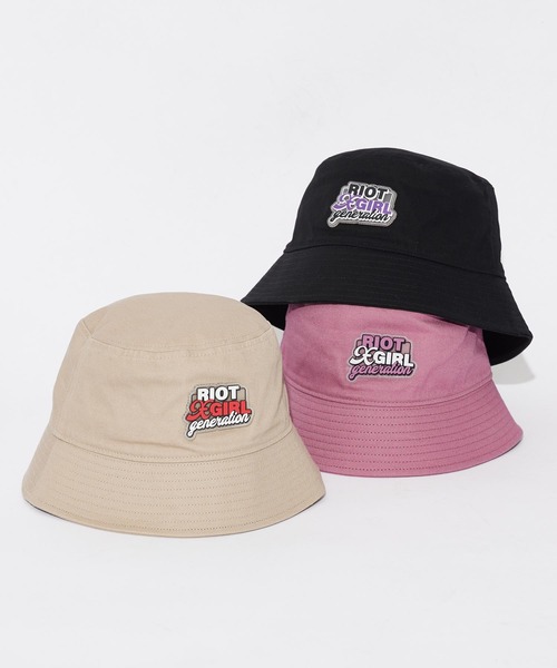 X-girl（エックスガール）の「DOUBLE LOGO BUCKET HAT（ハット・レディース・ブラック/ベージュ/ピンク・ONE SIZE）」の10枚目の写真