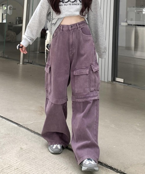 セール】【HOOK】for girls アシンメトリービッグポケットカラーデニム