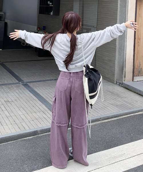 HOOK(フック)の「【HOOK】for girls アシンメトリービッグポケットカラーデニムカーゴパンツ(デニムパンツ・レディース・パープル/インディゴブルー・S/M/L)」の22枚目の写真