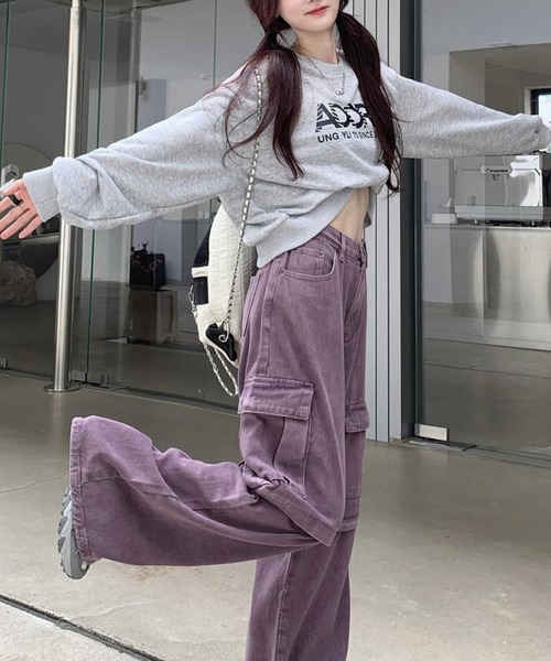HOOK(フック)の「【HOOK】for girls アシンメトリービッグポケットカラーデニムカーゴパンツ(デニムパンツ・レディース・パープル/インディゴブルー・S/M/L)」の18枚目の写真
