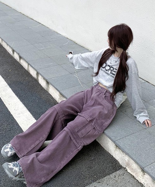 HOOK(フック)の「【HOOK】for girls アシンメトリービッグポケットカラーデニムカーゴパンツ(デニムパンツ・レディース・パープル/インディゴブルー・S/M/L)」の19枚目の写真