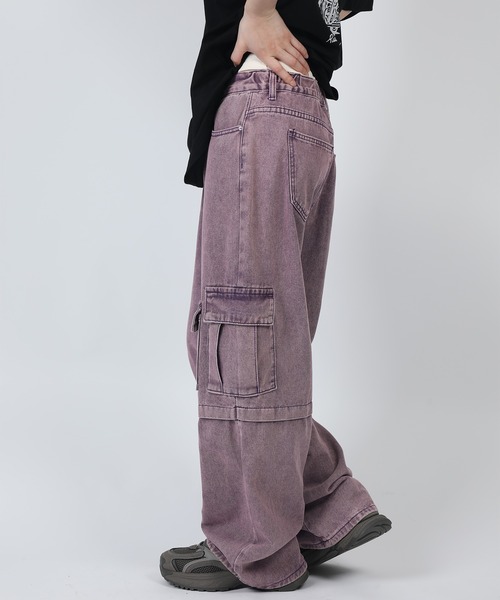 HOOK(フック)の「【HOOK】for girls アシンメトリービッグポケットカラーデニムカーゴパンツ(デニムパンツ・レディース・パープル/インディゴブルー・S/M/L)」の4枚目の写真