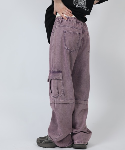 HOOK(フック)の「【HOOK】for girls アシンメトリービッグポケットカラーデニムカーゴパンツ(デニムパンツ・レディース・パープル/インディゴブルー・S/M/L)」の8枚目の写真