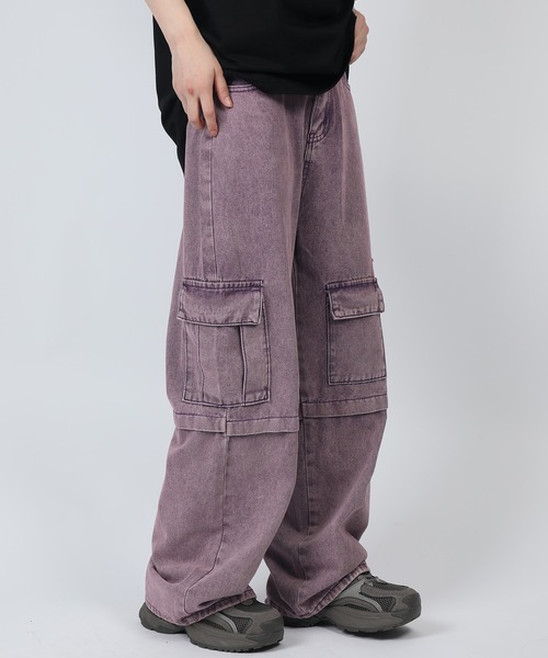 HOOK(フック)の「【HOOK】for girls アシンメトリービッグポケットカラーデニムカーゴパンツ(デニムパンツ・レディース・パープル/インディゴブルー・S/M/L)」の9枚目の写真