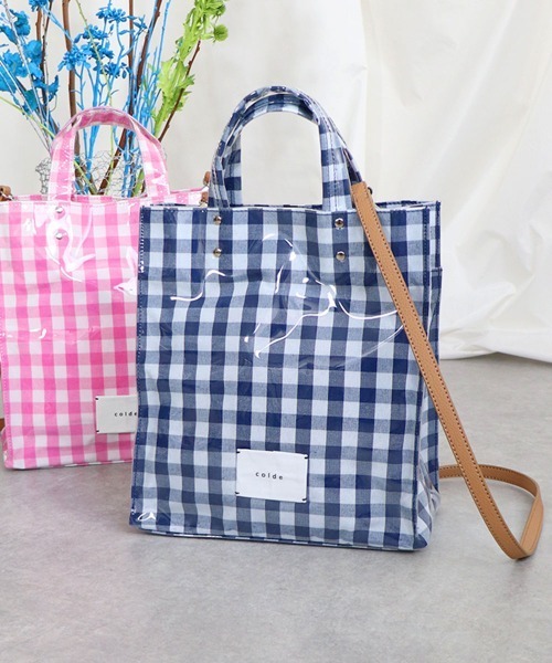 COLDE （コルデ）の「チェック×ビニール2WAYスクエアトートバッグ