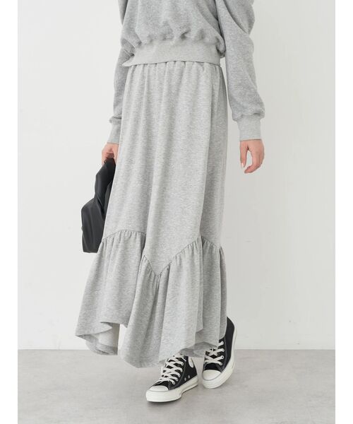 earth music&ecology（アースミュージックアンドエコロジー）の「ウラケ裾フリルスカート（スカート・レディース・グレー/アイボリー・FREE）」の4枚目の写真